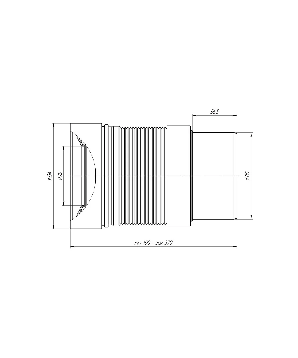 Удлинитель гибкий для унитаза выпуск 110 мм (190-370мм) К821