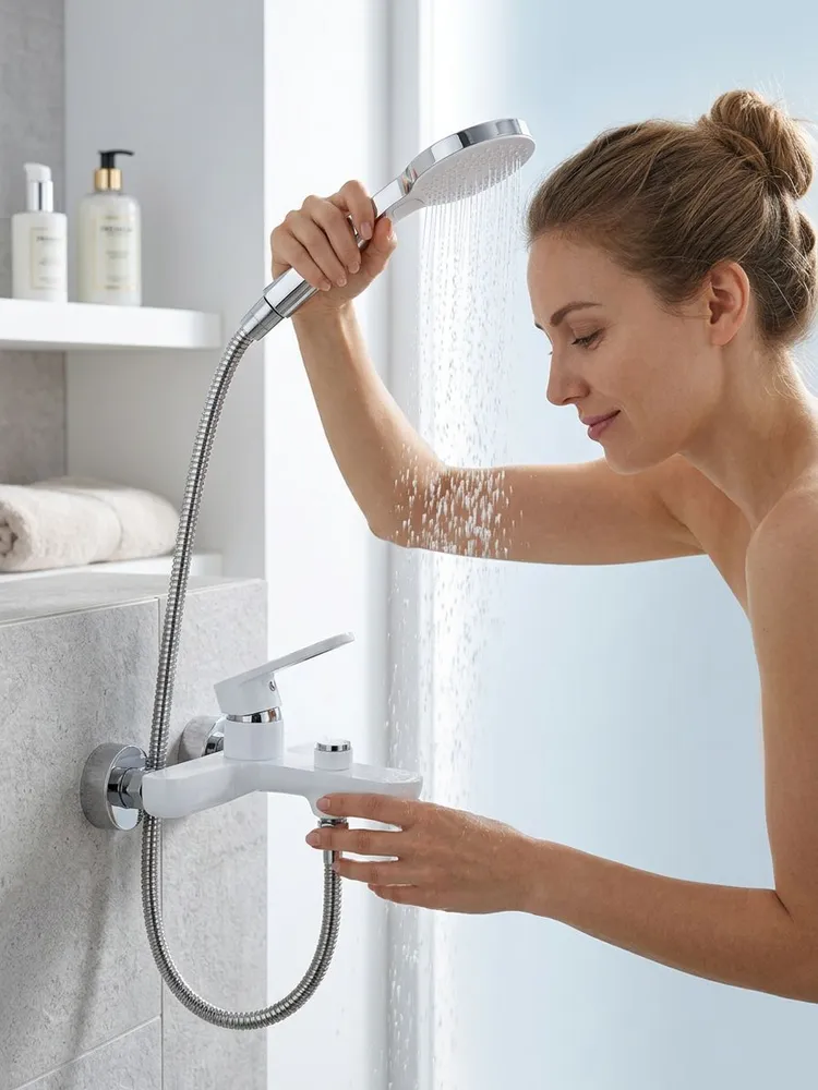 Смеситель для ванны Hansen HL30016-F белый/хром  — фото 7