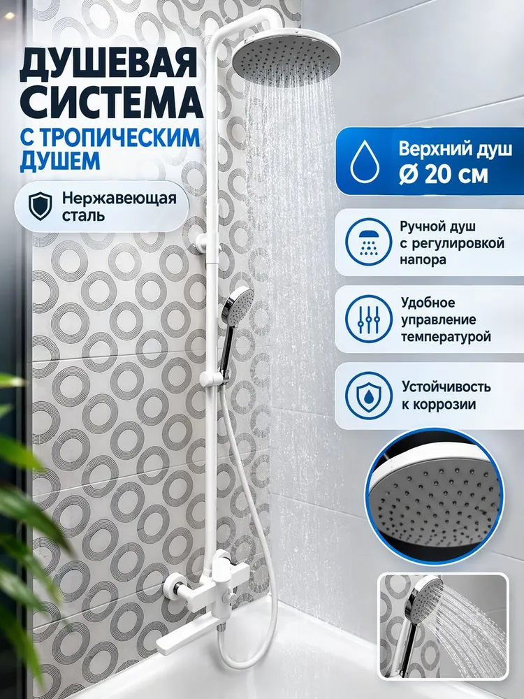 Душевая система с тропическим душем Hansen HN31304-F белый — фото 1