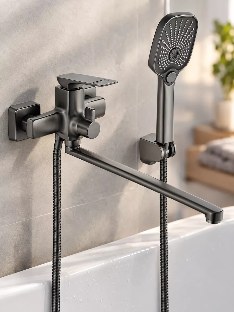 Латунный смеситель Hansen H22020-P графит с длинным изливом — фото 3