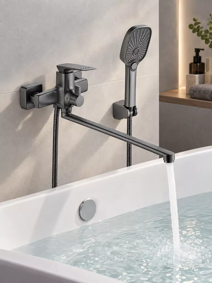 Латунный смеситель Hansen H22020-P графит с длинным изливом — фото 4