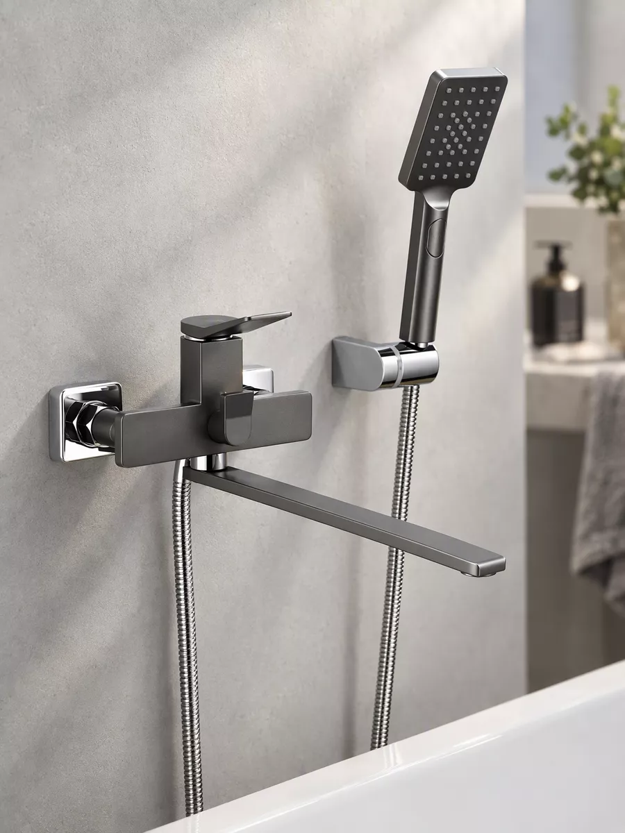 Смеситель для ванны и душа с лейкой и шлангом Hansen HL22099-P графит — фото 6