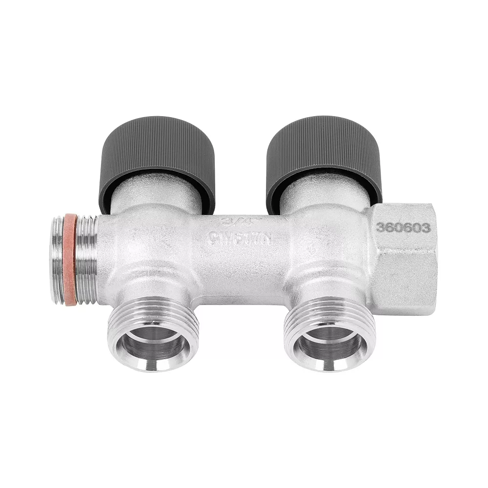 Коллектор с регулировычными вентилями, никелированный 3/4"x3/4"ЕК x 2 выхода VR507-2N — фото 5