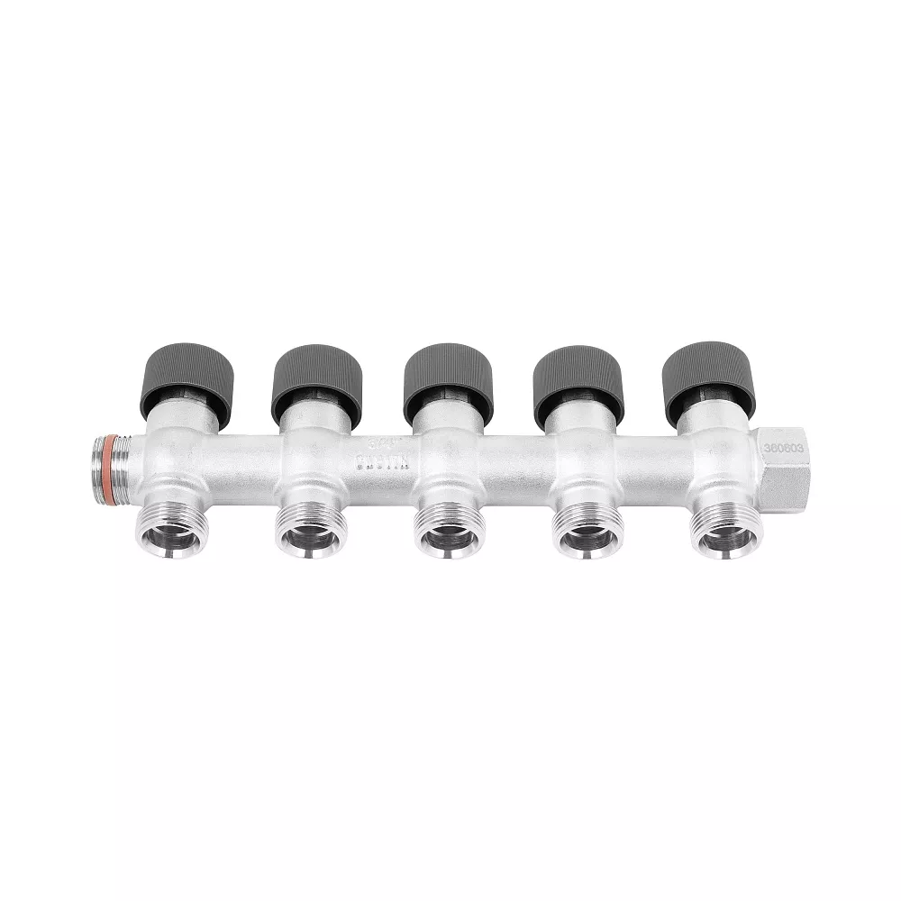 Коллектор с регулировычными вентилями, никелированный 3/4"x3/4"EK x 5 выходов — фото 5