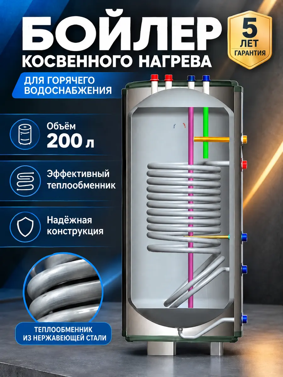Напольный бойлер косвенного нагрева 200л. Vieir VRWH F200 — фото 1