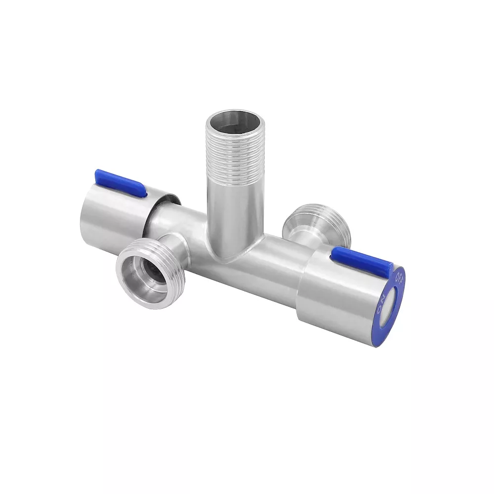 Вентиль двойной угловой c кран-буксой 1/2"х3/4"х3/4" из нержавеющей стали Vieir VER79 — фото 5