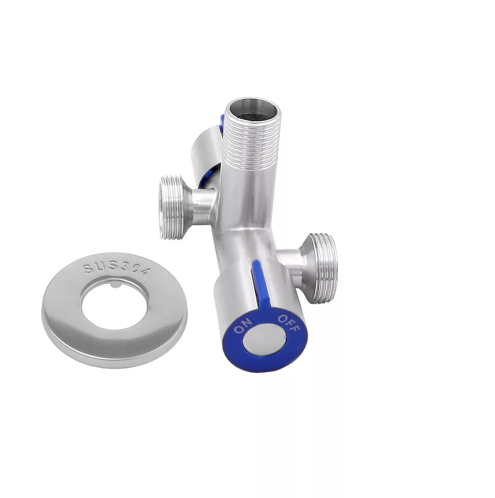 Вентиль двойной угловой c кран-буксой 1/2"х3/4"х3/4" из нержавеющей стали Vieir VER79 — фото 4