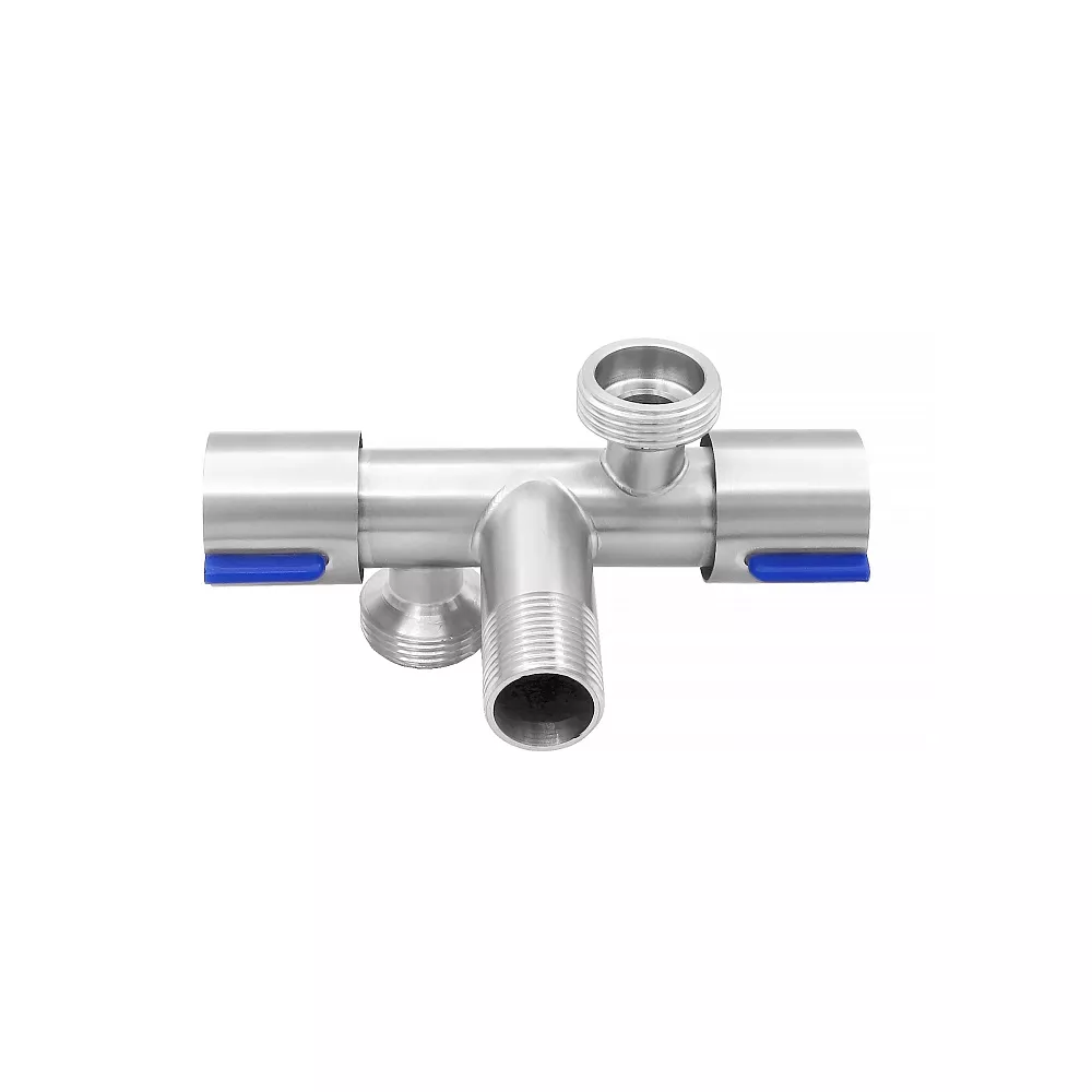 Вентиль двойной угловой c кран-буксой 1/2"х1/2"х1/2" из нержавеющей стали Vieir VER78 — фото 6